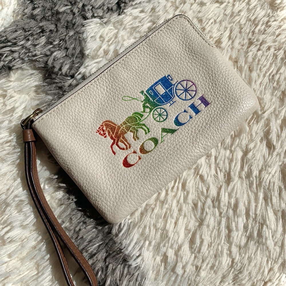 Coach Cream Wristlet with Multicolor / Rainbow Logo